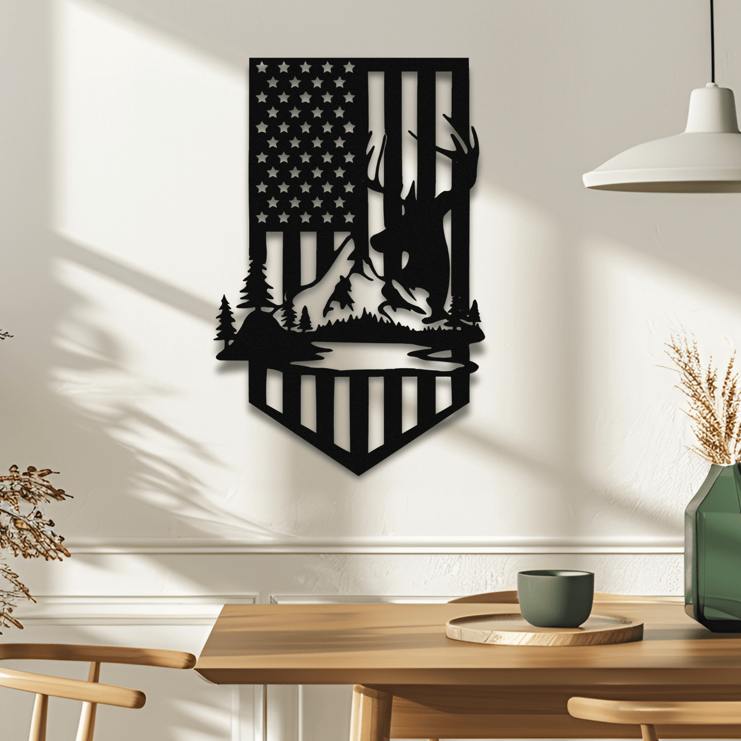 USA Flag Deer Metal Sign